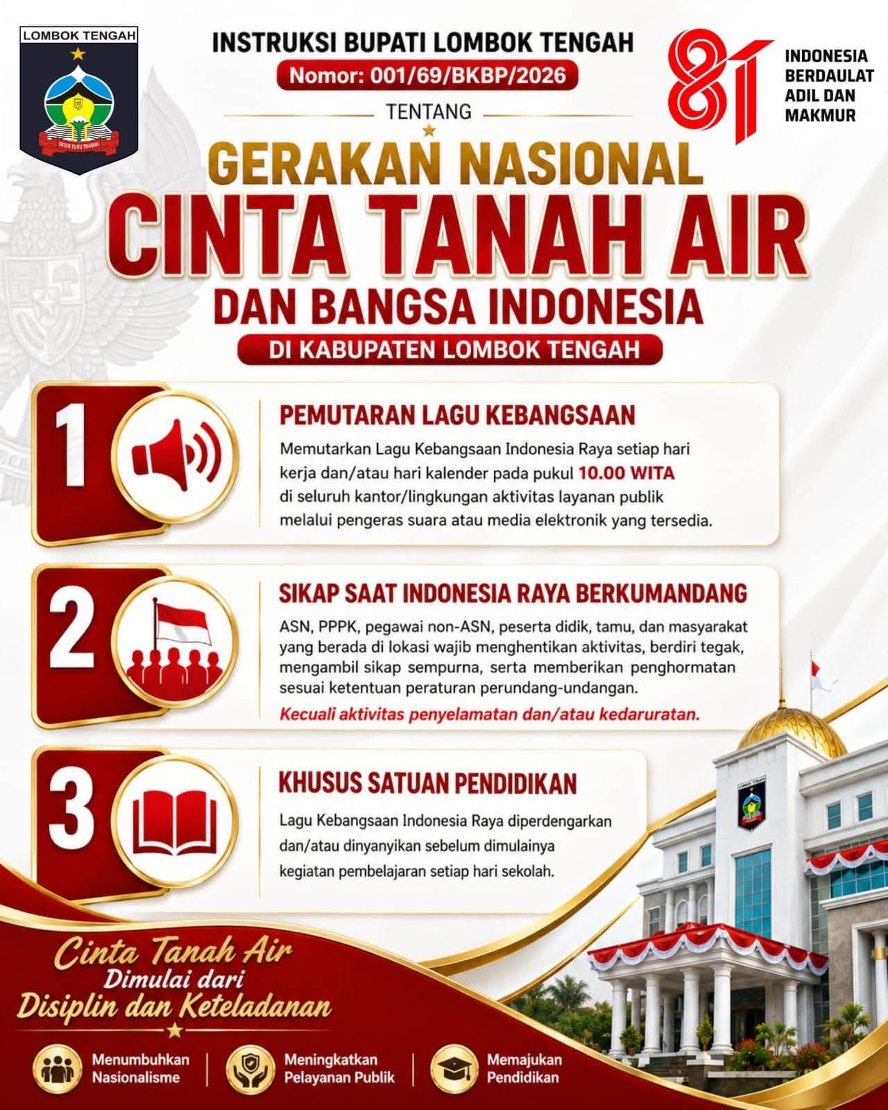 Istruksi Bupati Lombok Tengah dalam Rangka HUT ke-81 RI